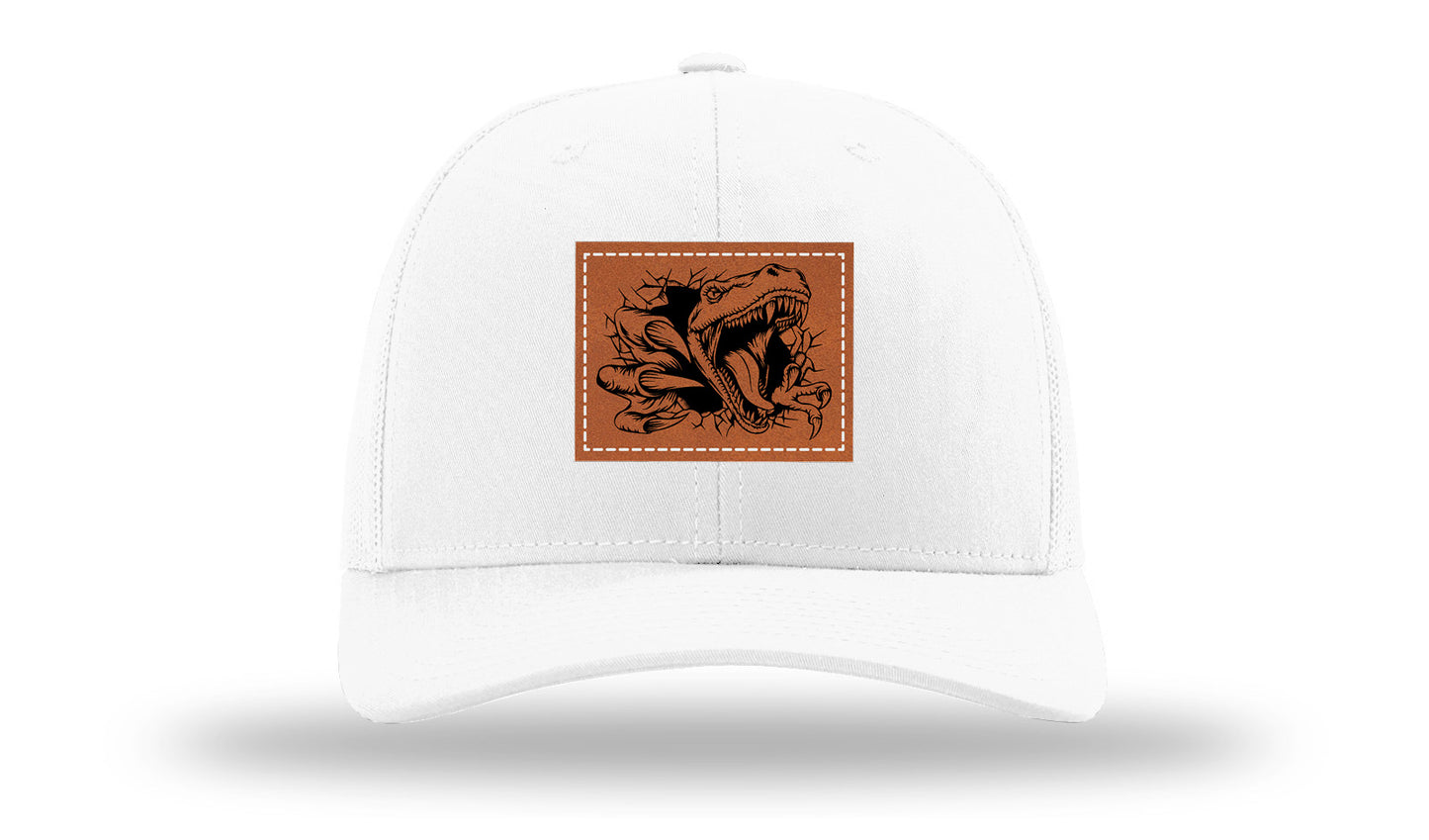 Dino T-Rex  Leather Patch Richardson 112 Hat-White