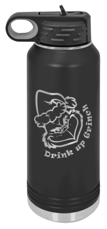 Drink Up Grinch Laser Engraved Water Bottle (Etched)