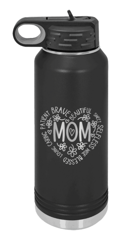 Mom - 32oz Water Bottle Laser Engraved- Black