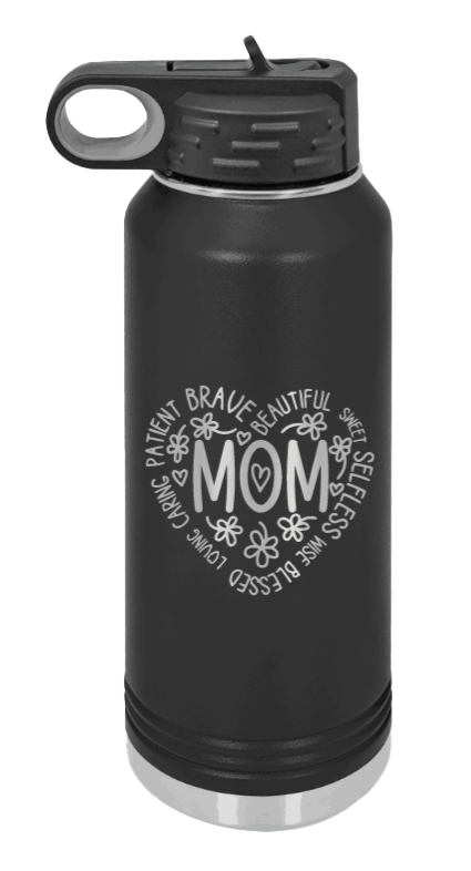 Mom - 32oz Water Bottle Laser Engraved- Black