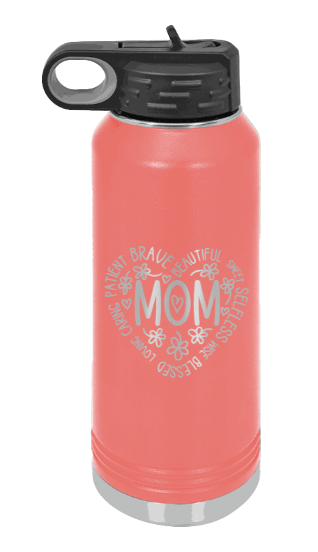 Mom - 32oz Water Bottle Laser Engraved- Coral