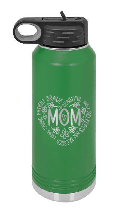 Mom - 32oz Water Bottle Laser Engraved- Green