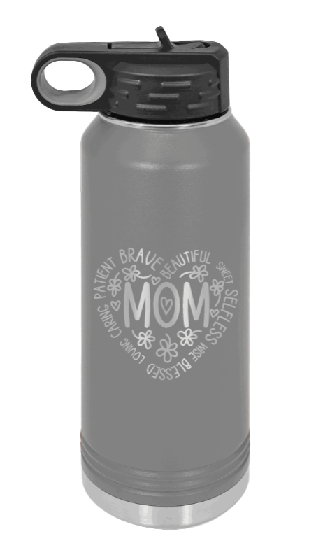 Mom - 32oz Water Bottle Laser Engraved- Dark Grey