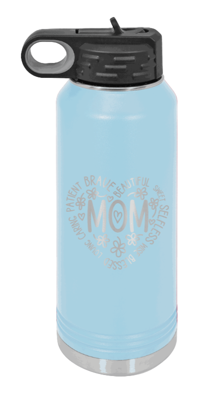 Mom - 32oz Water Bottle Laser Engraved- Light Blue