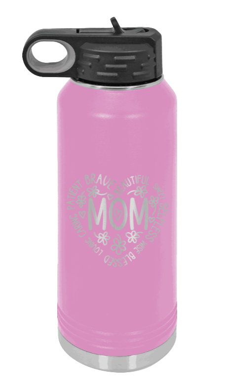 Mom - 32oz Water Bottle Laser Engraved- Light Purple