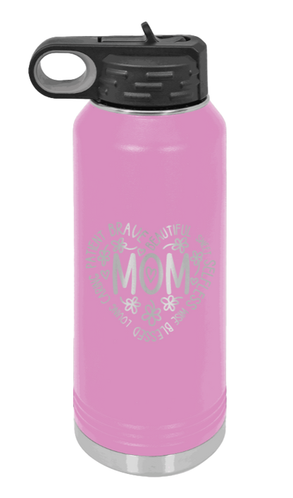 Mom - 32oz Water Bottle Laser Engraved- Light Purple