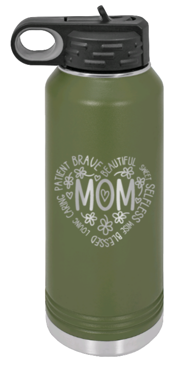 Mom - 32oz Water Bottle Laser Engraved- Olive