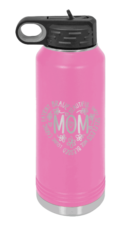 Mom - 32oz Water Bottle Laser Engraved- Pink