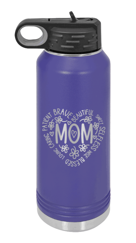 Mom - 32oz Water Bottle Laser Engraved- Purple
