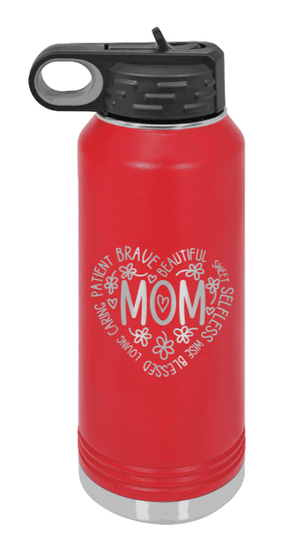 Mom - 32oz Water Bottle Laser Engraved- Red