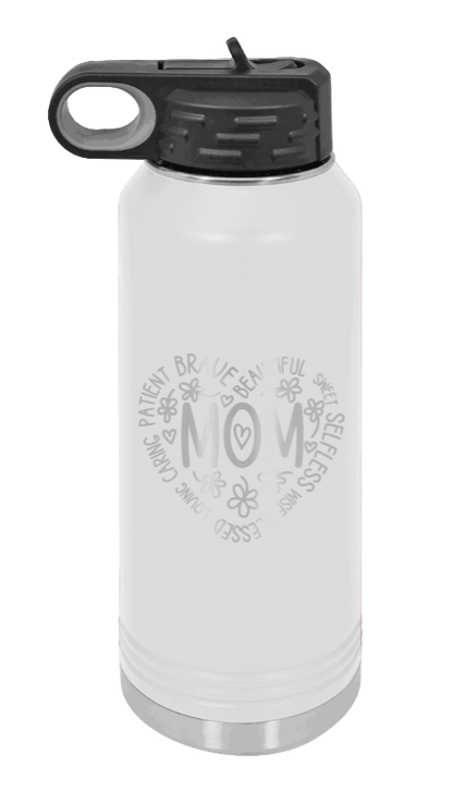 Mom - 32oz Water Bottle Laser Engraved- White