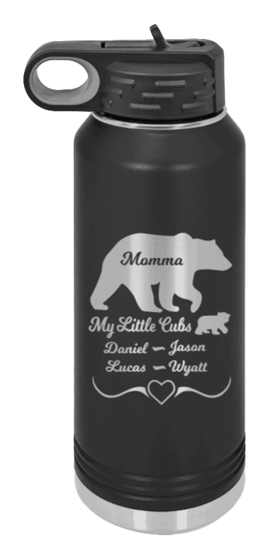My Little Cubs - 32oz Water Bottle Laser Engraved- Black