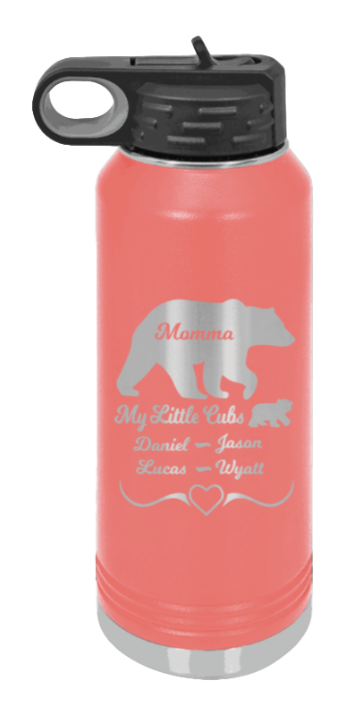 My Little Cubs - 32oz Water Bottle Laser Engraved- Coral