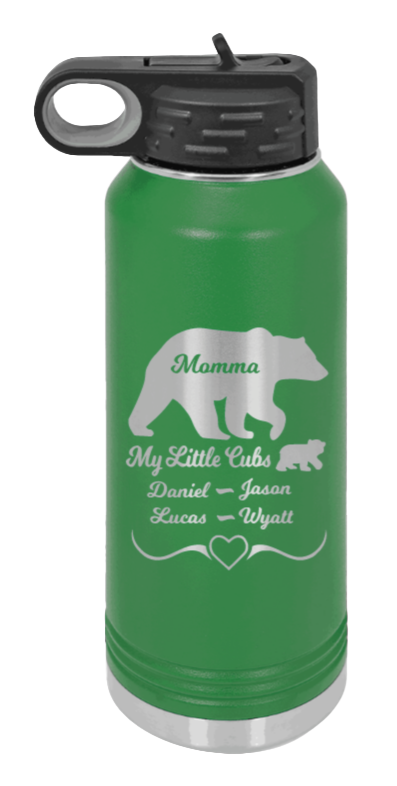 My Little Cubs - 32oz Water Bottle Laser Engraved- Green