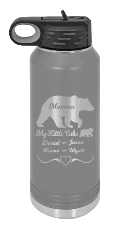 My Little Cubs - 32oz Water Bottle Laser Engraved- Dark Grey