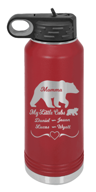 My Little Cubs - 32oz Water Bottle Laser Engraved- Maroon