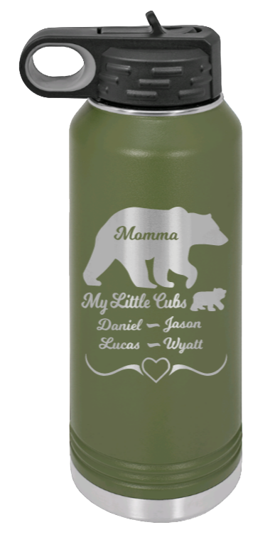 My Little Cubs - 32oz Water Bottle Laser Engraved- Olive