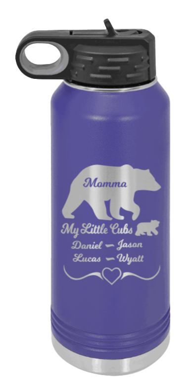 My Little Cubs - 32oz Water Bottle Laser Engraved- Purple