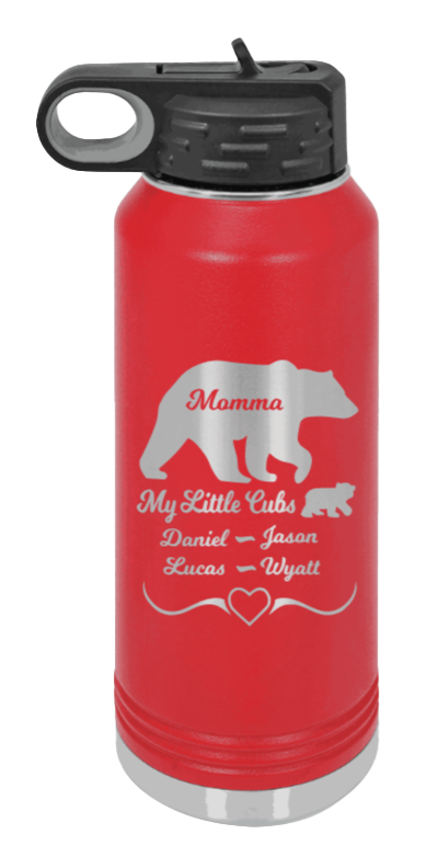 My Little Cubs - 32oz Water Bottle Laser Engraved- Red