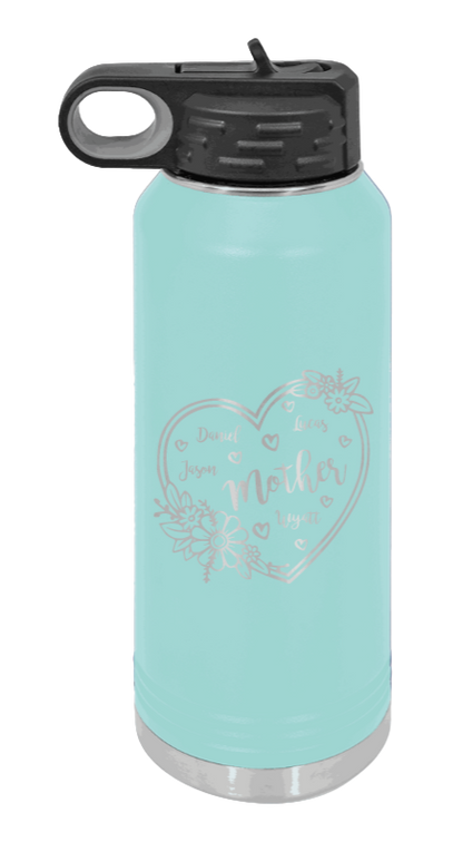 Mother with Names - 32oz Water Bottle Laser Engraved- Teal