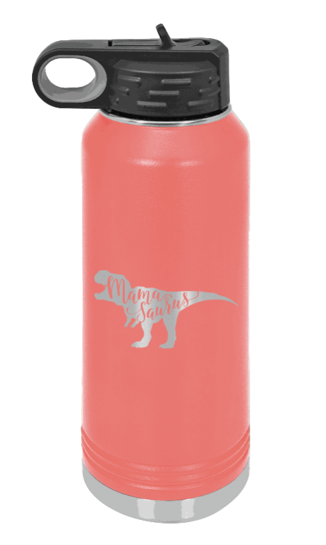 Mamasaurus - 32oz Water Bottle Laser Engraved- Coral