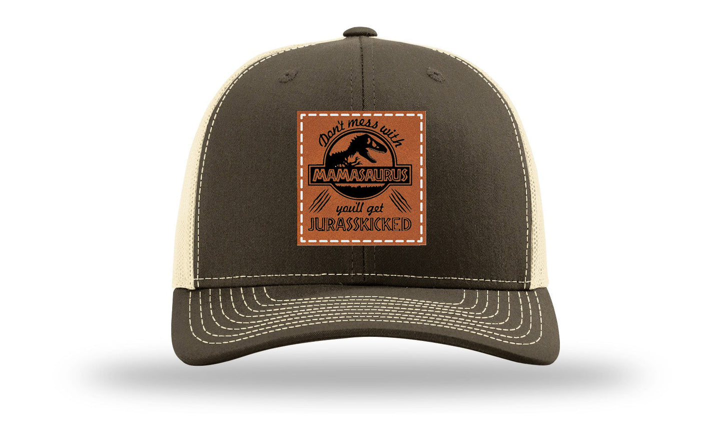 Don't Mess With Mamasaurus Leather Patch Richardson 112 Hat