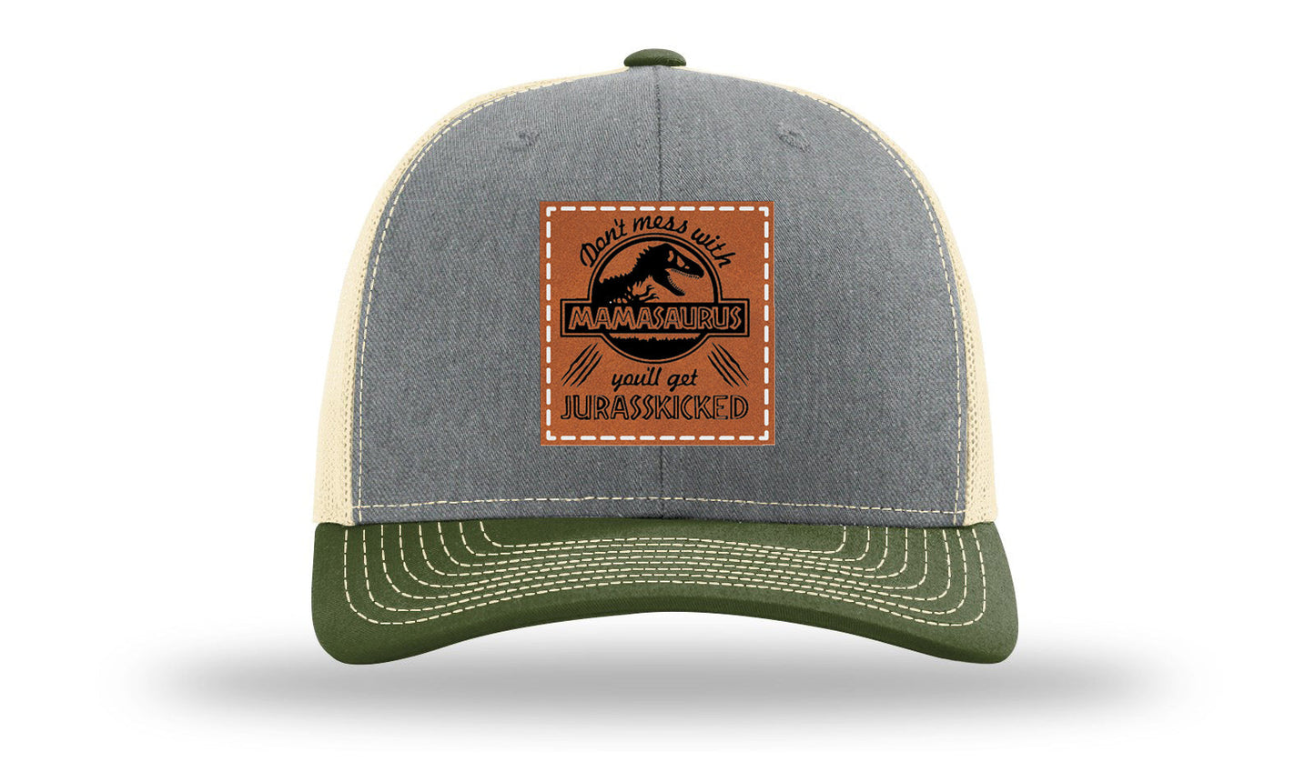 Don't Mess With Mamasaurus Leather Patch Richardson 112 Hat