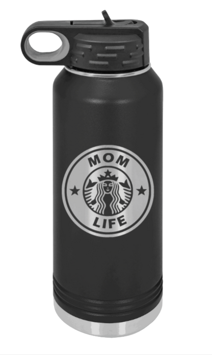 Mom Life - 32oz Water Bottle Laser Engraved- Black