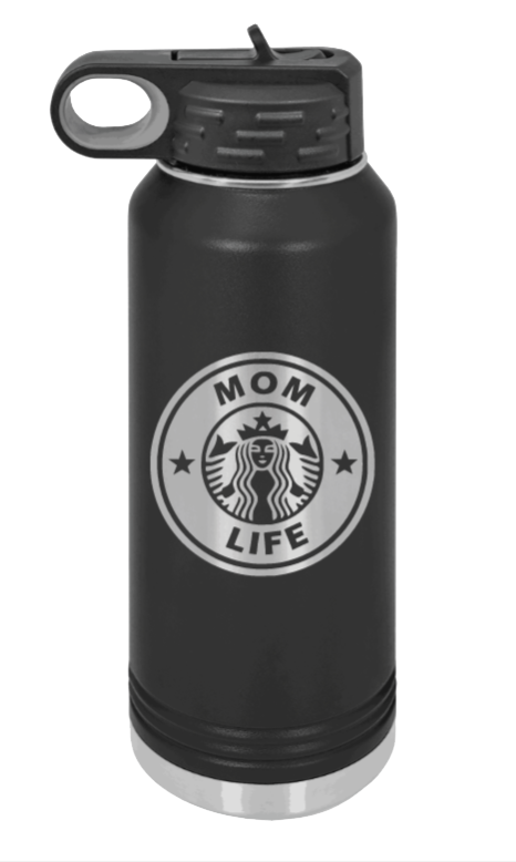 Mom Life - 32oz Water Bottle Laser Engraved- Black
