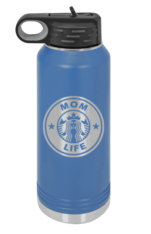 Mom Life - 32oz Water Bottle Laser Engraved- Royal Blue
