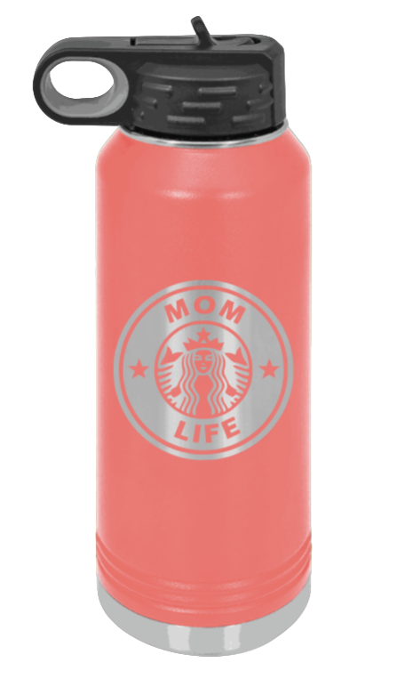 Mom Life - 32oz Water Bottle Laser Engraved- Coral