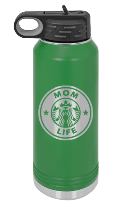 Mom Life - 32oz Water Bottle Laser Engraved- Green