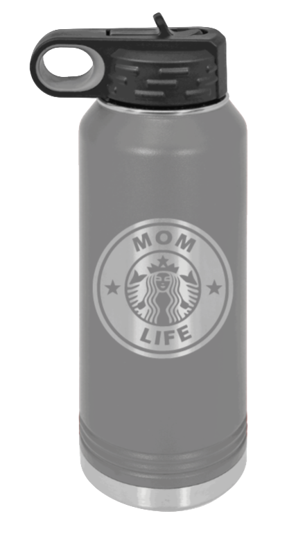 Mom Life - 32oz Water Bottle Laser Engraved- Dark Grey