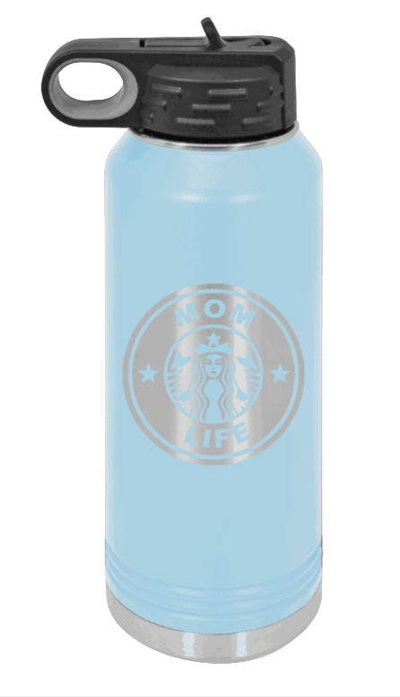 Mom Life - 32oz Water Bottle Laser Engraved- Light Blue