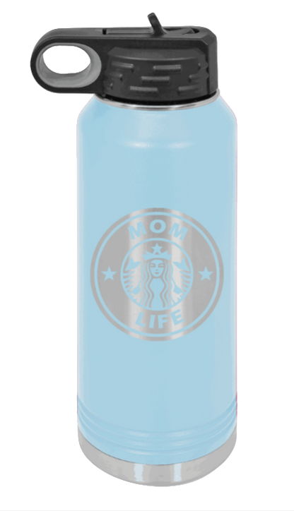 Mom Life - 32oz Water Bottle Laser Engraved- Light Blue