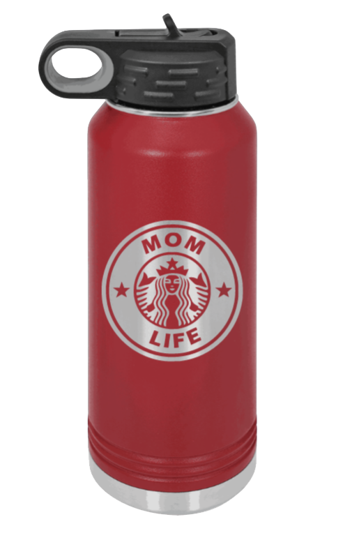 Mom Life - 32oz Water Bottle Laser Engraved- Maroon