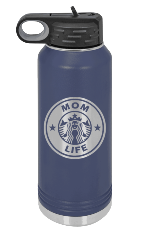 Mom Life - 32oz Water Bottle Laser Engraved- Navy