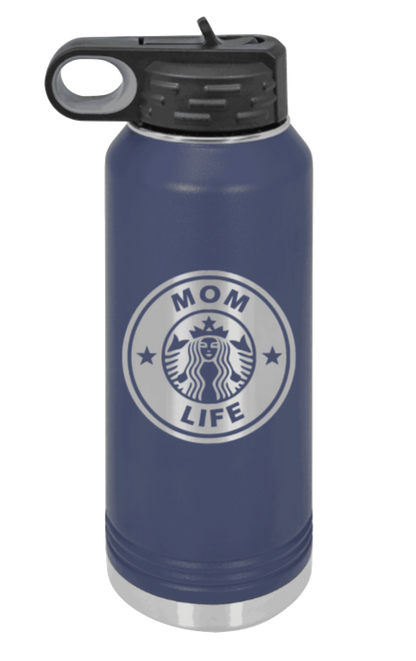 Mom Life - 32oz Water Bottle Laser Engraved- Navy