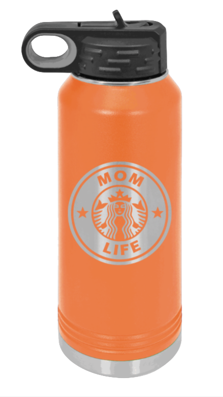 Mom Life - 32oz Water Bottle Laser Engraved- Orange