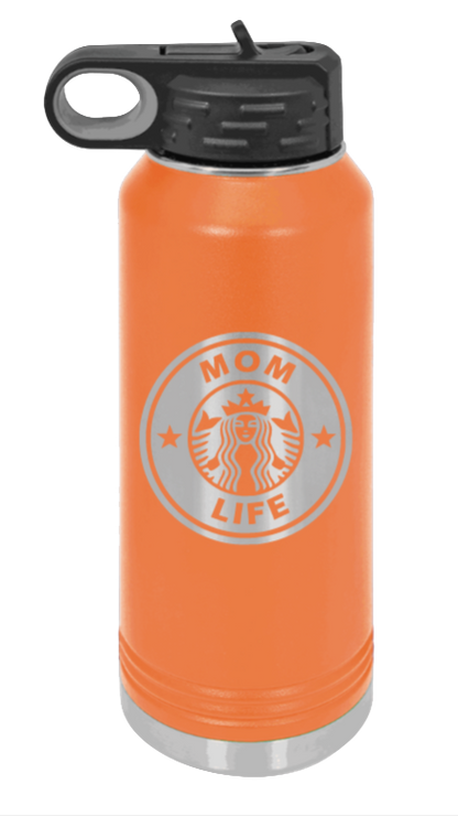 Mom Life - 32oz Water Bottle Laser Engraved- Orange