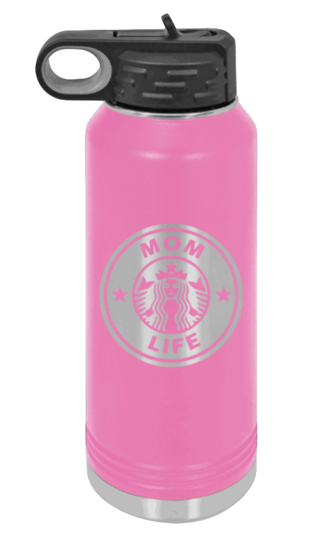 Mom Life - 32oz Water Bottle Laser Engraved- Pink