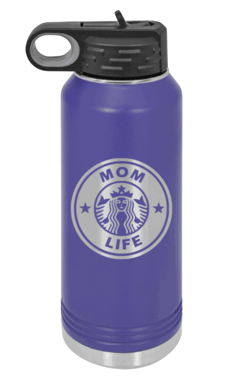 Mom Life - 32oz Water Bottle Laser Engraved- Purple