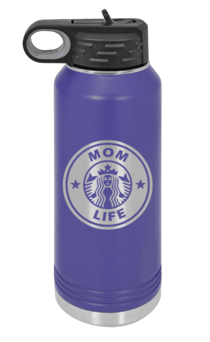 Mom Life - 32oz Water Bottle Laser Engraved- Purple