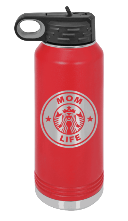 Mom Life - 32oz Water Bottle Laser Engraved- Red