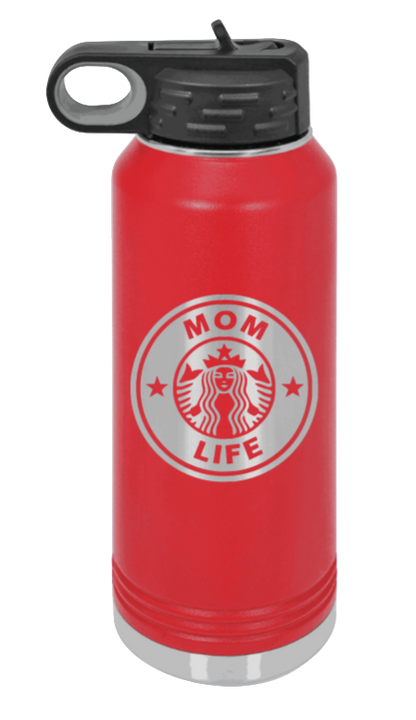 Mom Life - 32oz Water Bottle Laser Engraved- Red