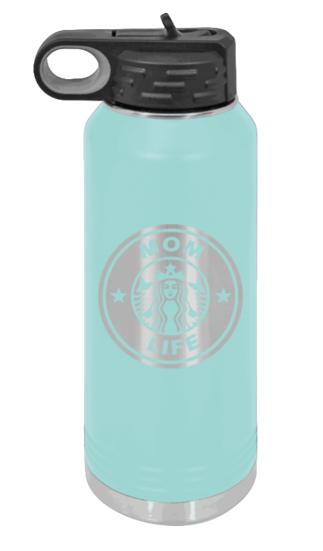 Mom Life - 32oz Water Bottle Laser Engraved- Teal