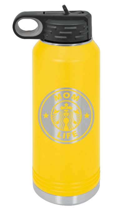 Mom Life - 32oz Water Bottle Laser Engraved- Yellow