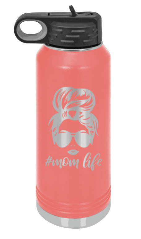 #MomLife - 32oz Water Bottle Laser Engraved- Coral