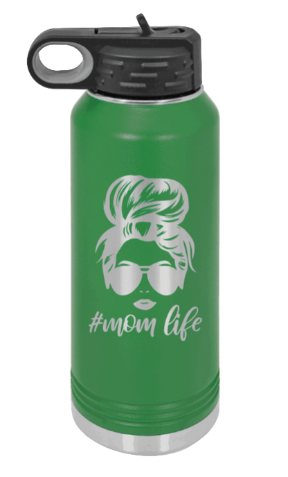 #MomLife - 32oz Water Bottle Laser Engraved- Green
