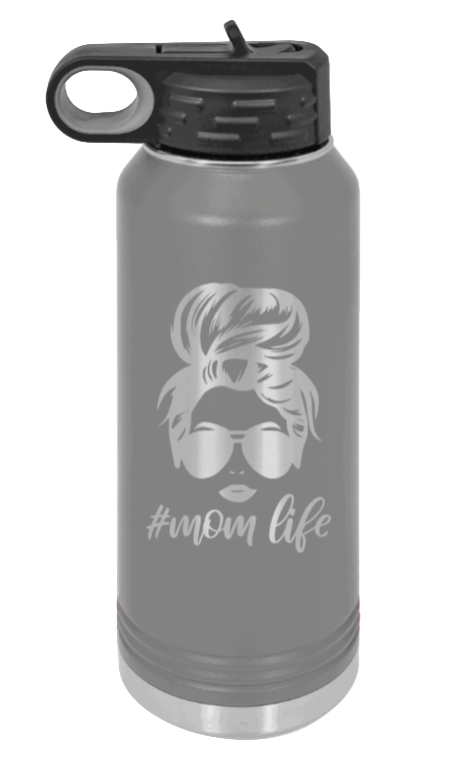 #MomLife - 32oz Water Bottle Laser Engraved- Dark Grey